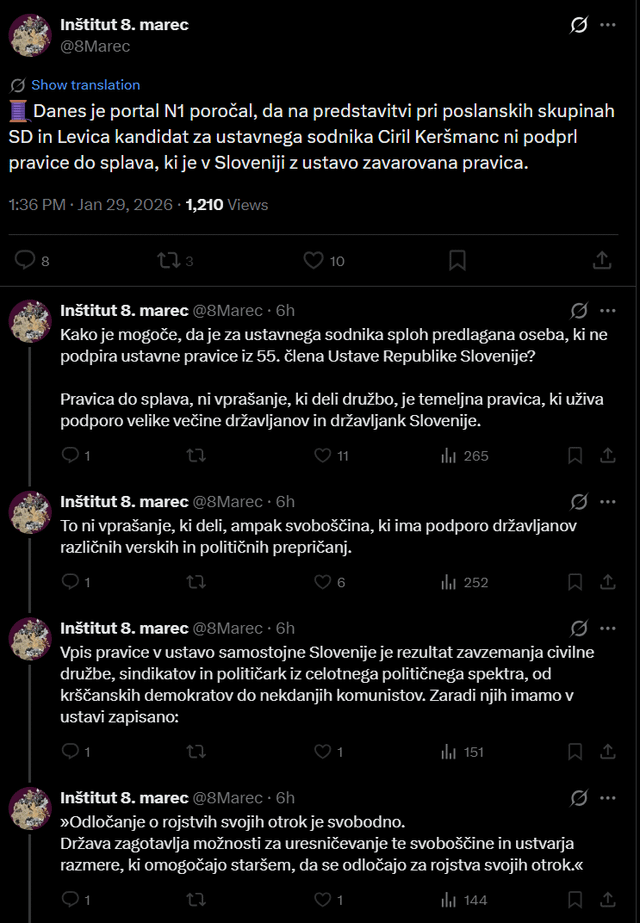 Kandidat za ustavnega sodnika Ciril Keršmanc ni podprl pravice do splava