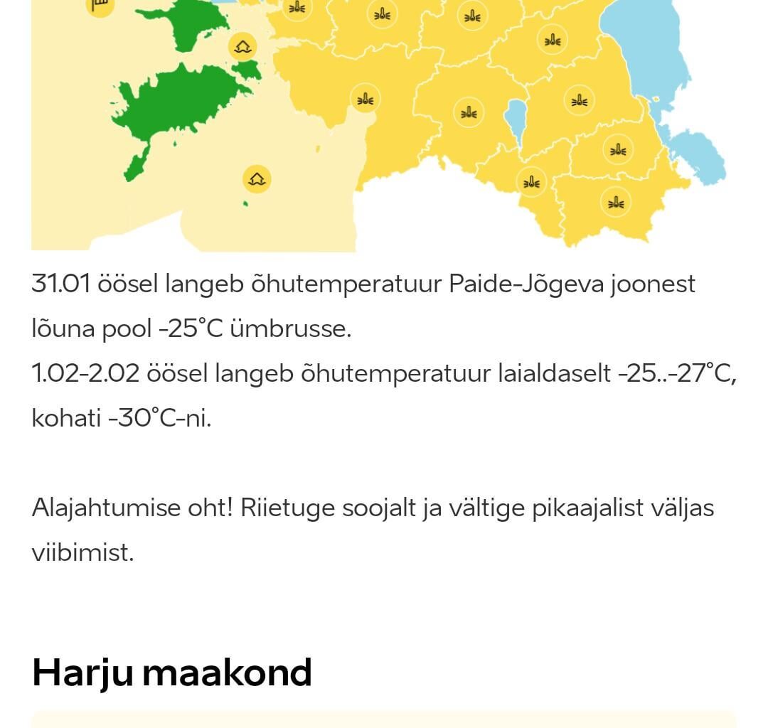 Keskkonnaagentuuri ilmahoitus eelolevateks öödeks.