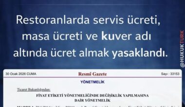 Servis ücretinin ve kuverin kalkması