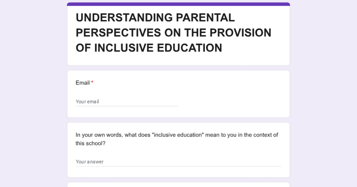Seeking Parents’ Perspectives on Inclusive Education (Academic Research)