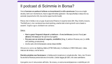 For Italian speakers in CH: idea per un podcast su modello Americano sugli investimenti / stock picking.