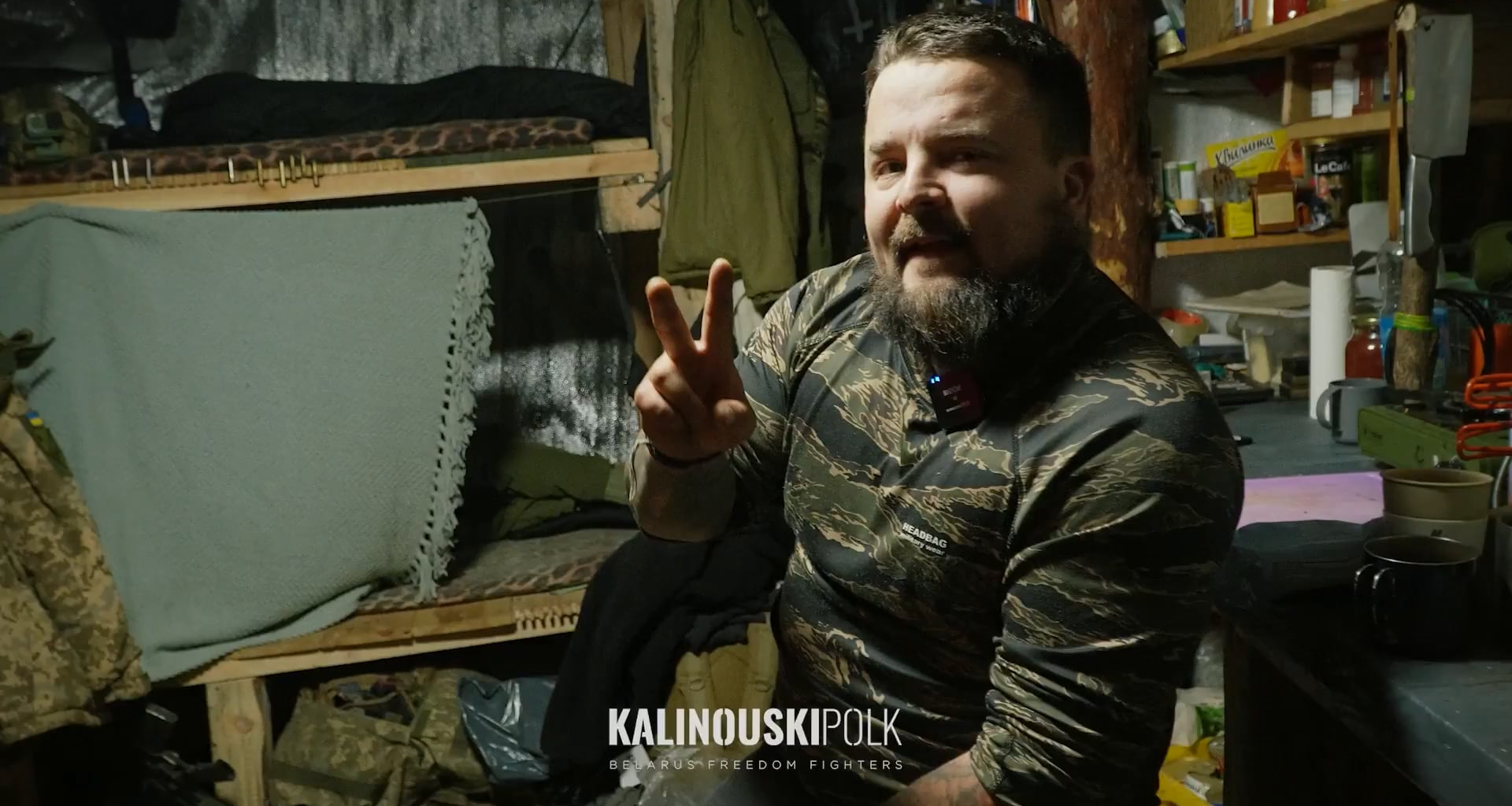 Homey inside, war outside. A Kalinouski Regiment artilleryman gives a tour of their bunker. Kitchen, bunks, and even an improvised "cinema" — a look at how the crew lives between missions.