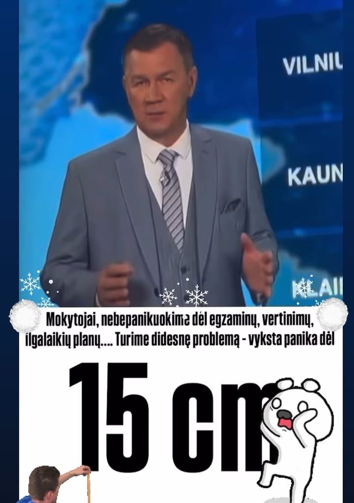 Extremalaus lygio pranešimas į telefonus dėl sniego šiandien: