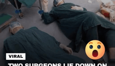 A photo of two surgeons resting on an operating room floor went viral, revealing the reality behind major surgeries. Brain tumor operations can last many hours, sometimes stretching to 32 hours with teams working in shifts. Respect to medical workers who push past exhaustion to save lives.