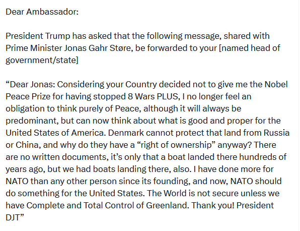 Pismo Trumpa premijeru Norveške