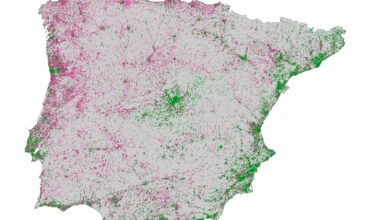 Cambio en la población de la peninsula ibérica en 25 años