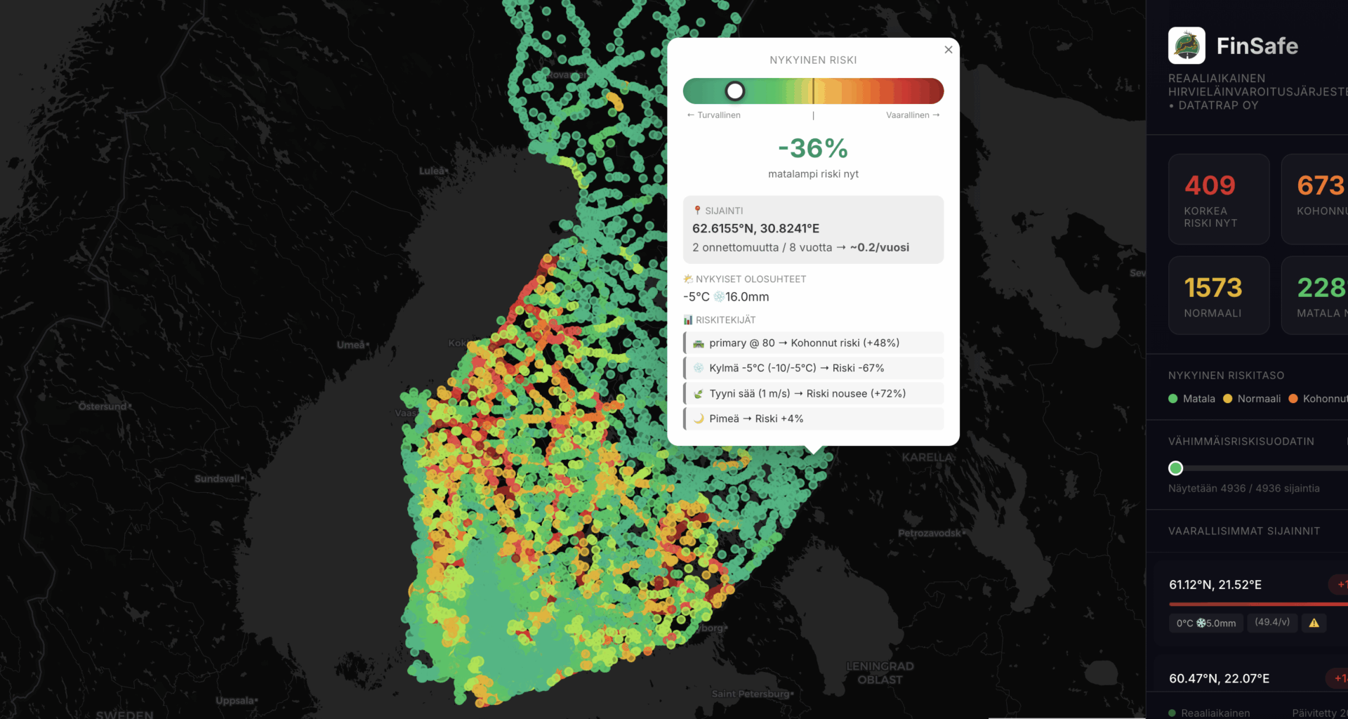 Does this new wildlife risk map for Finland make sense visually? (Trying a new colour scale)