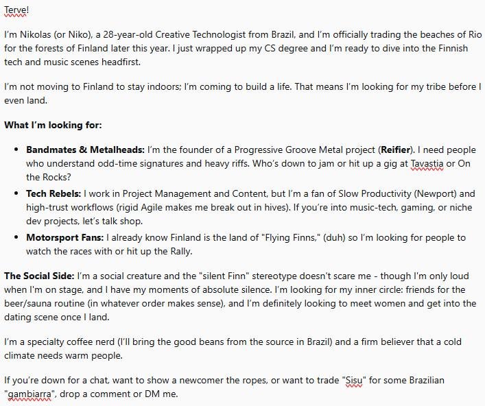 From Rio to Uusimaa: a feeble attempt at networking through Reddit