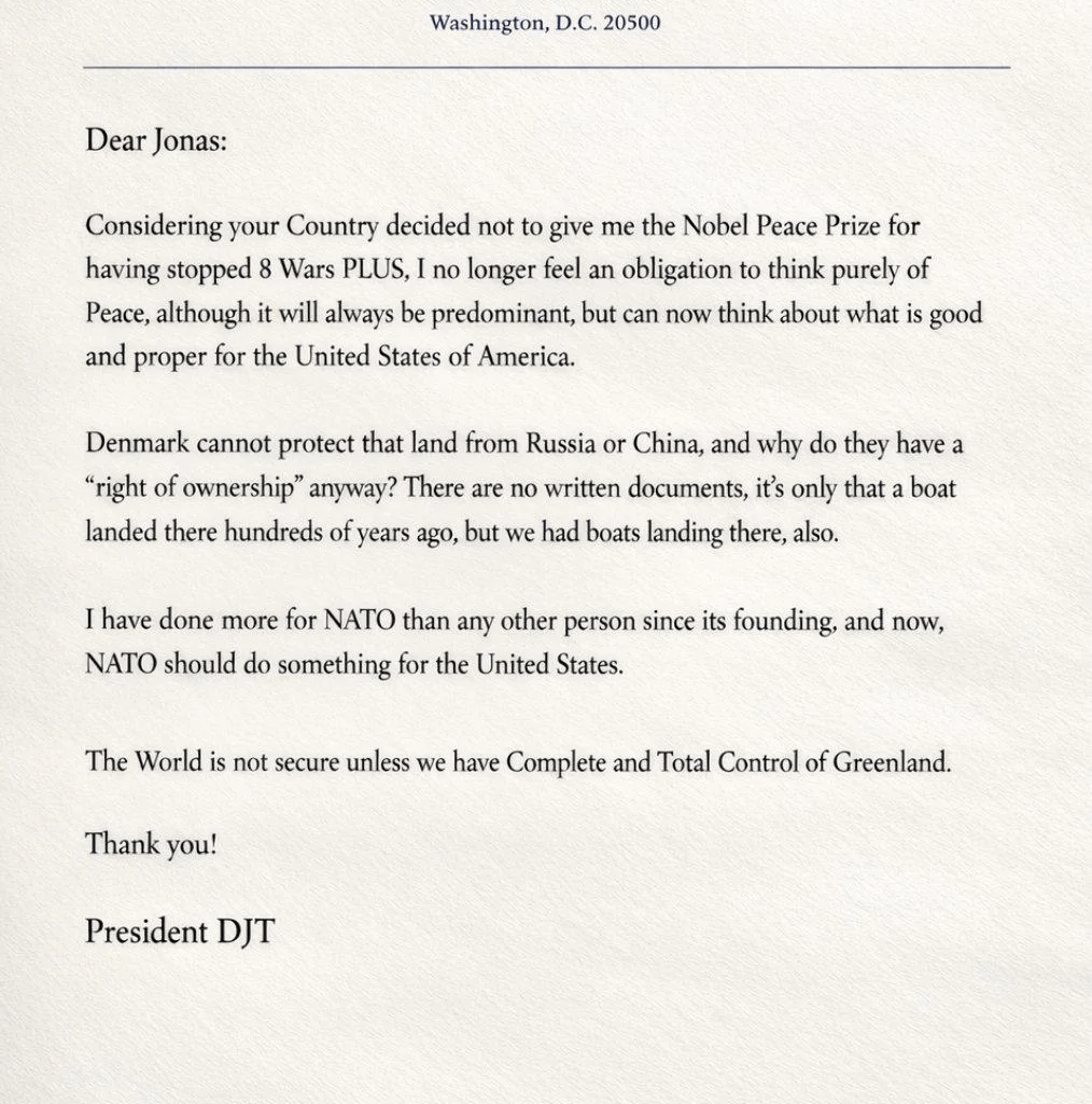 Trump's letter to Norway's prime minister. I have no words. I wonder if Stubb still thinks he can manage a sensible relationship with this guy.