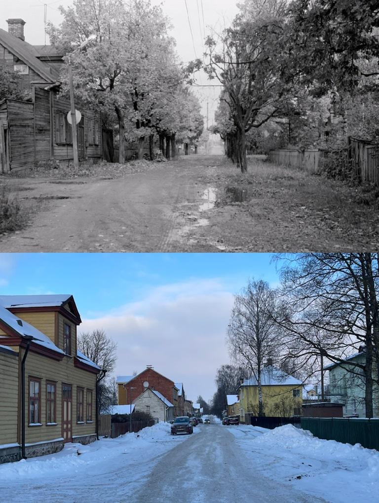 Mäe tänav Tartus, umbes 35 aastat vahet