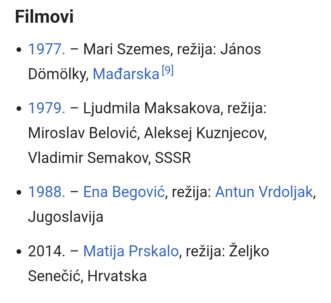 Barunica Castelli-Glembay po Hr Wikipediji pojavila se u 4 filma