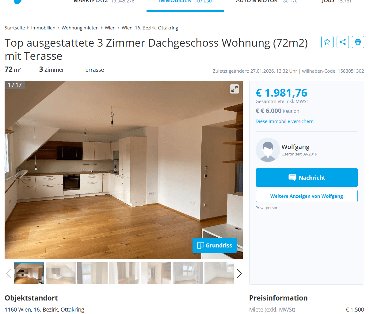 72 Quadratemeter mit Dachschrägen um EUR 2.000,- (Wien, nicht 1. Bezirk)