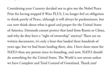 Trump poslal list do Nórska, že si zaberá Grónsko, lebo nevyhral nobelovu cenu za mier
