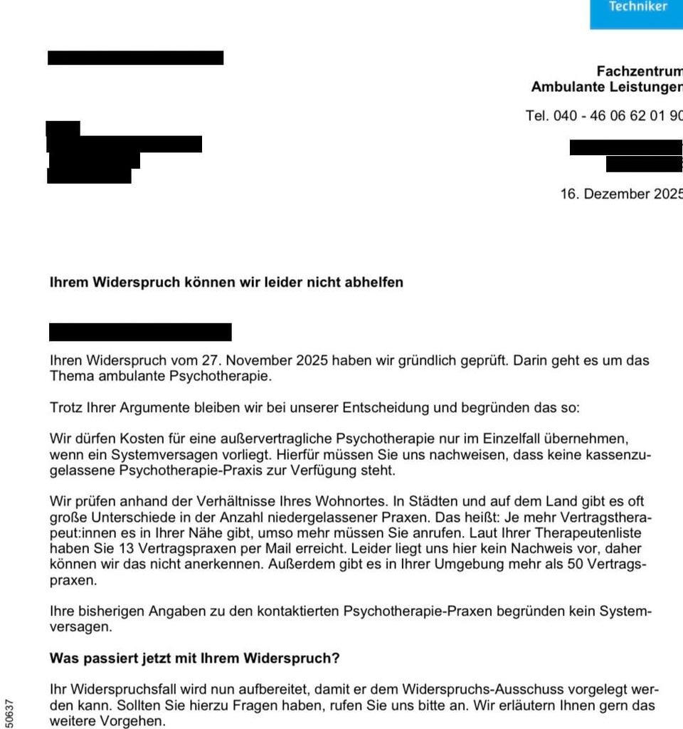 TK kostenerstattung & widerspruch rejected. What to do?
