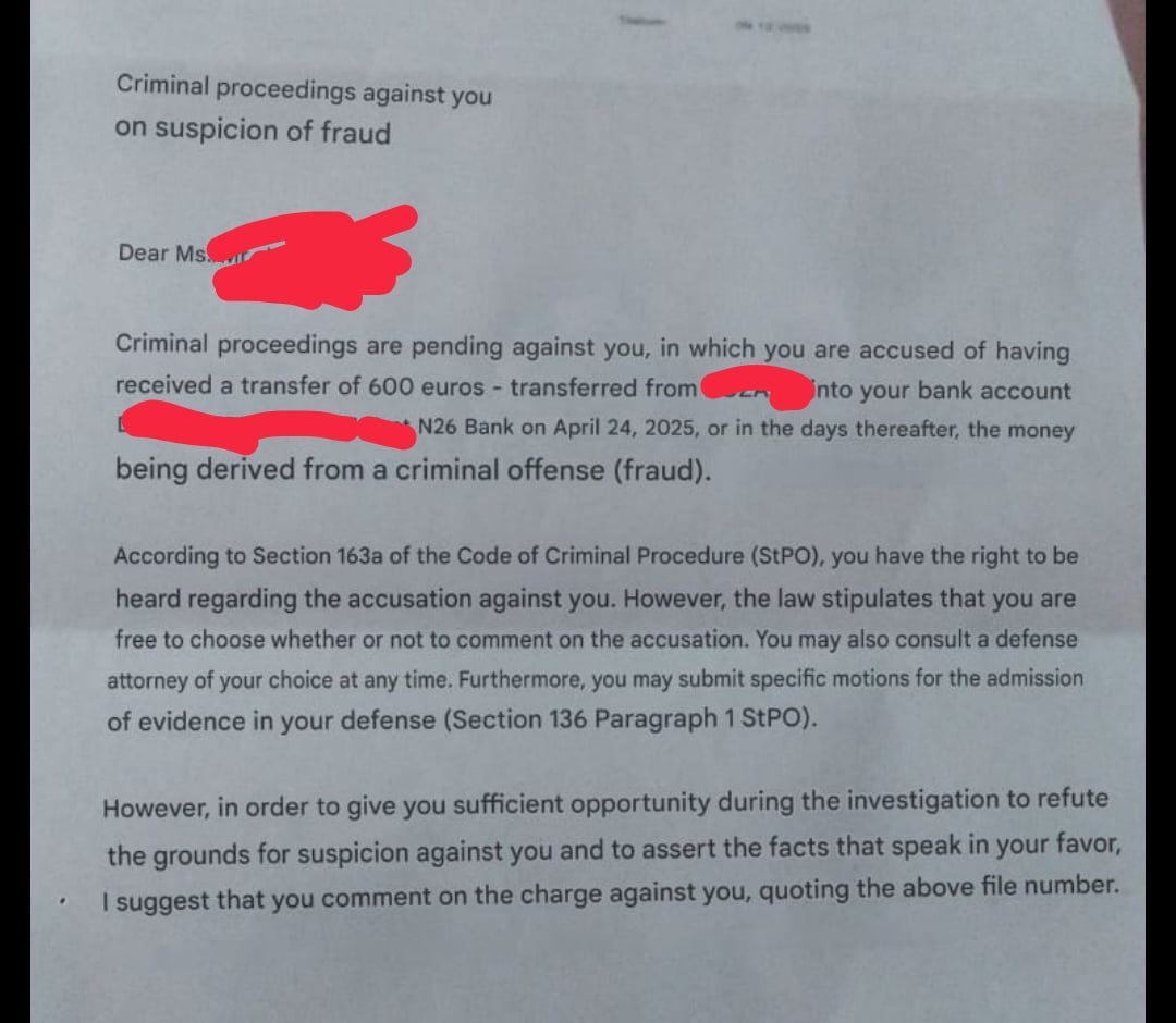 Recieved a post on criminal charges