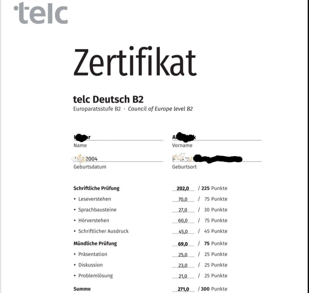 Finallyyy passed my telc B2 exam after failing Goethe b1 exam😁...