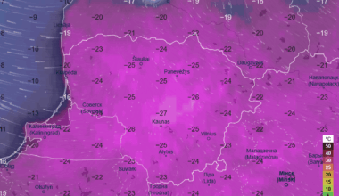 Stipriausi šalčiai prognozuojami pirmadienio rytą, dažnai žemiau –25 °C