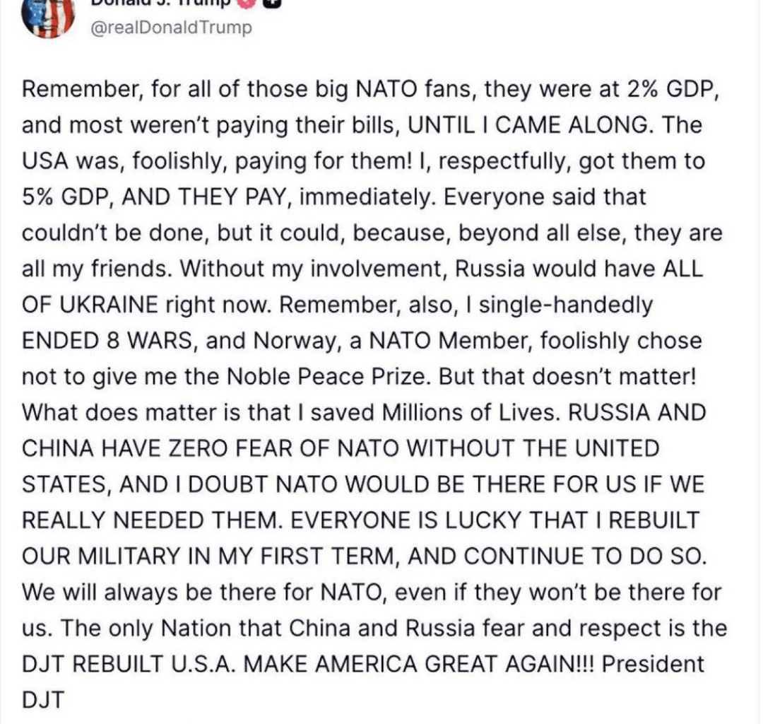 Sometimes I question the age of this person. I don't think us in Finland can rely on the US for defense. The worst is that much of that 5% Finland will invest will go straight to US economy, not EU.