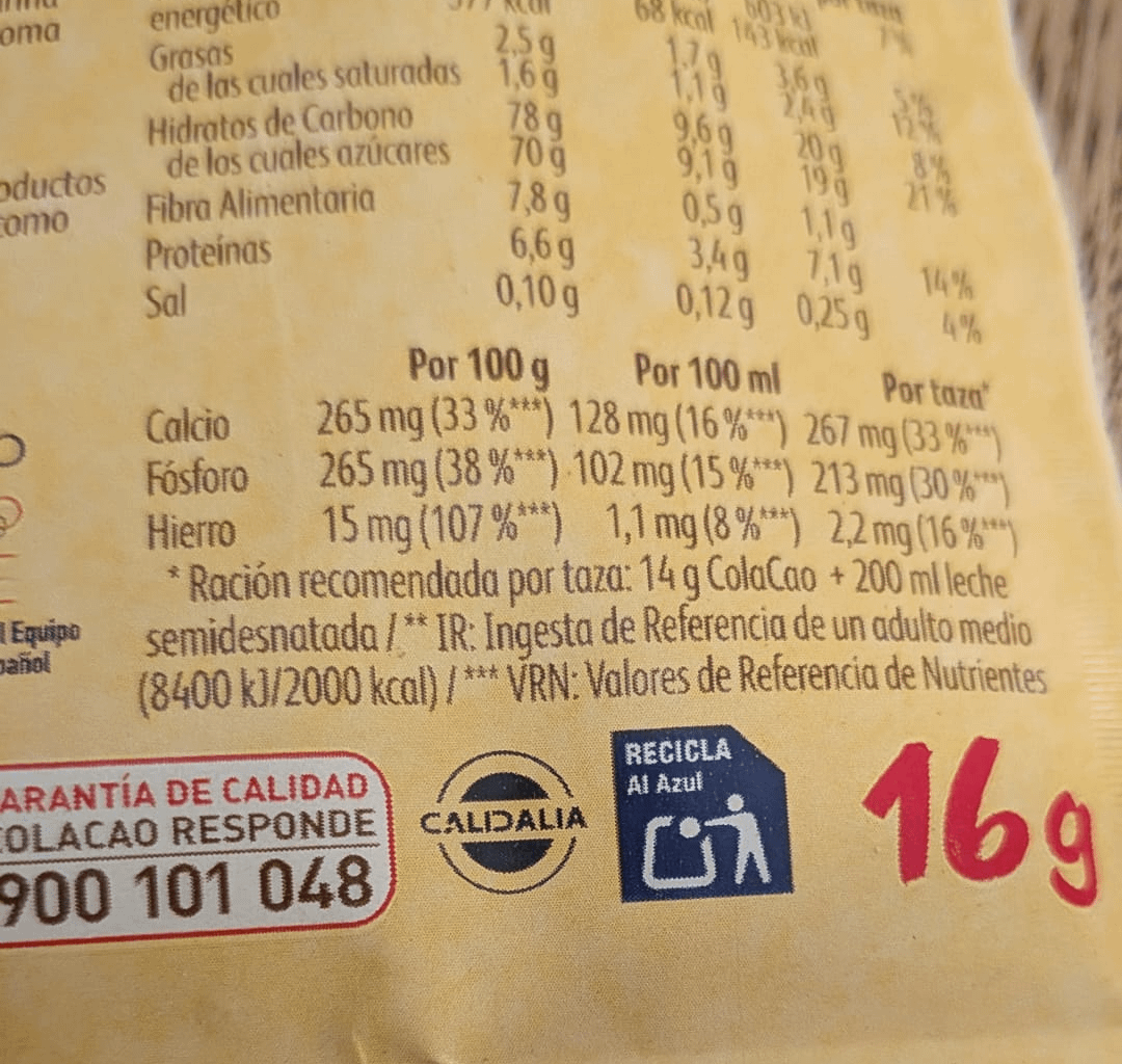 Los sobres de Colacao ahora tienen 2g menos que el año pasado... en fin, indagado me hallo
