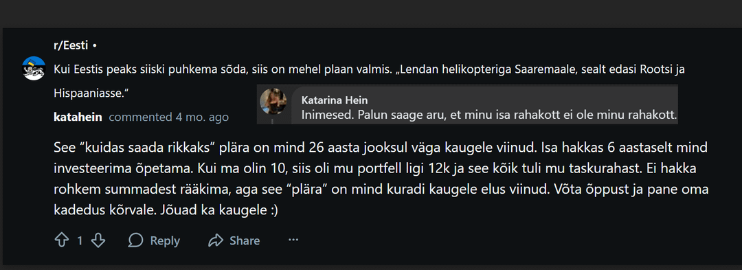Ta on saanud isalt aktsiaportfelli kümnete tuhandetega, "rahatarkuse" ja kalli korteri Nõmme uusarenduses, aga kassi raviarvete jaoks ei jätku raha