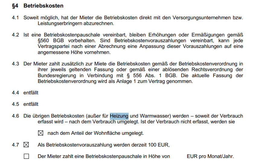 Help understanding Rental Contract - warm/cold and electricity?