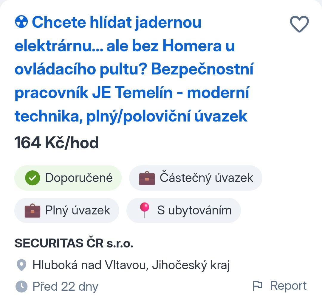 Nábor do ochranky jaderné elektrárny Temelín hodně ve stylu.