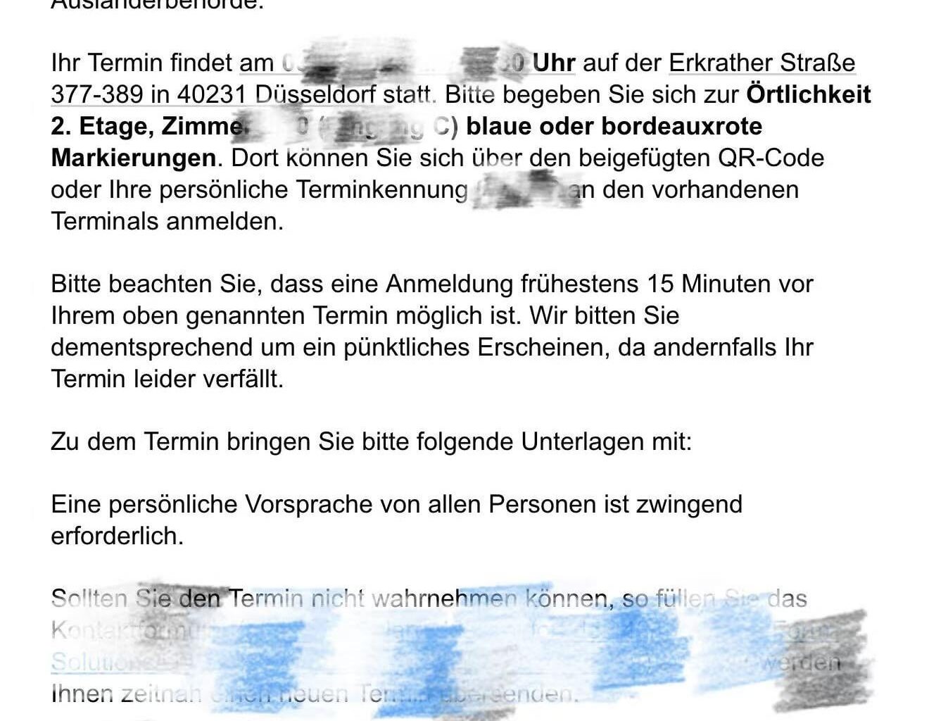 Ausländerbehörde appointment email – no documents mentioned, is that normal?
