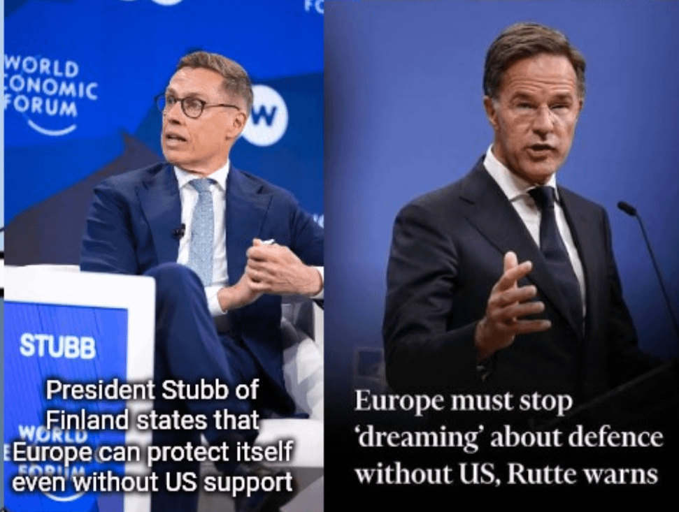 What are your thoughts on NATO's secretary general Rutte's statement that Europe cannot defend itself. Stubb thinks differently. Links to original statements below.
