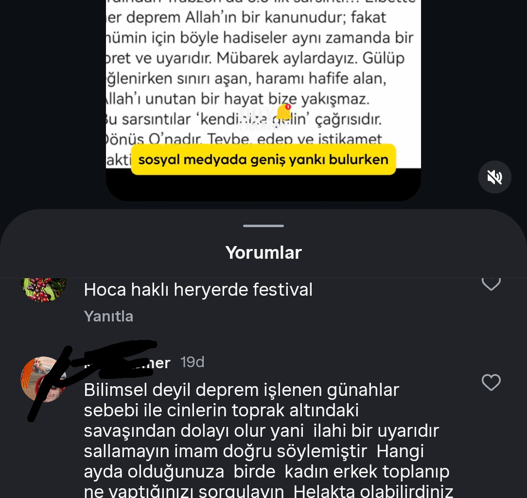 Uzungöl’de düzenlenen horon festivalinin ardından Trabzon’da bir deprem meydana geldi. Depremin sonrasında bir imam, sosyal medyada “Sınırı aşan Allah’ı unutan, eğlence ve horonlu bir hayat bize yakışmaz” diyerek festivali hedef alan bir paylaşım yaptı ve paylaşımı inanılmaz destek topladı.