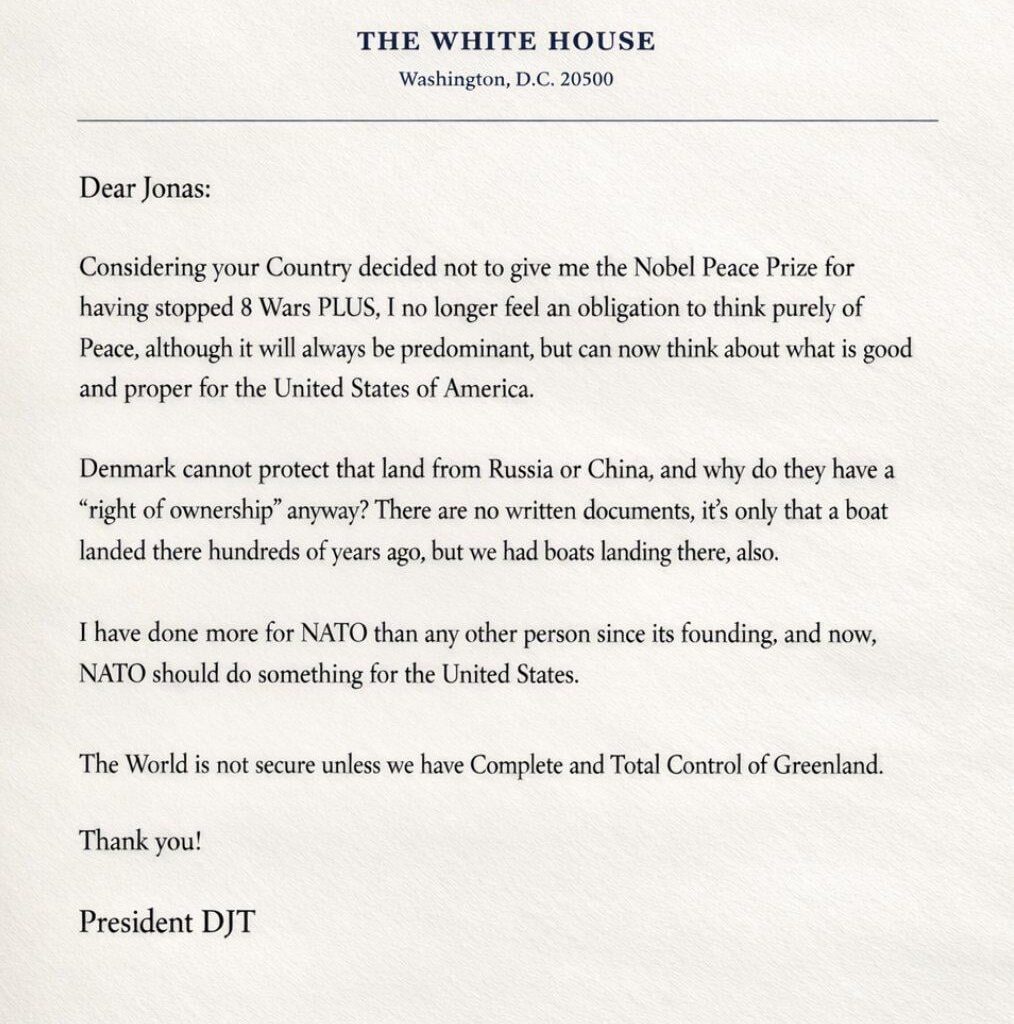 The letter that Donald Trump sent to Prime Minister Jonas Gahr Støre of Norway is insane!