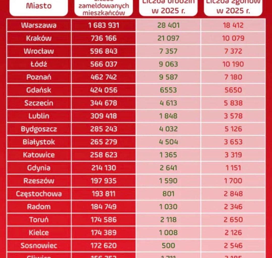 W największych miastach Polski w 2025 urodziło się więcej dzieci niż było zgonów