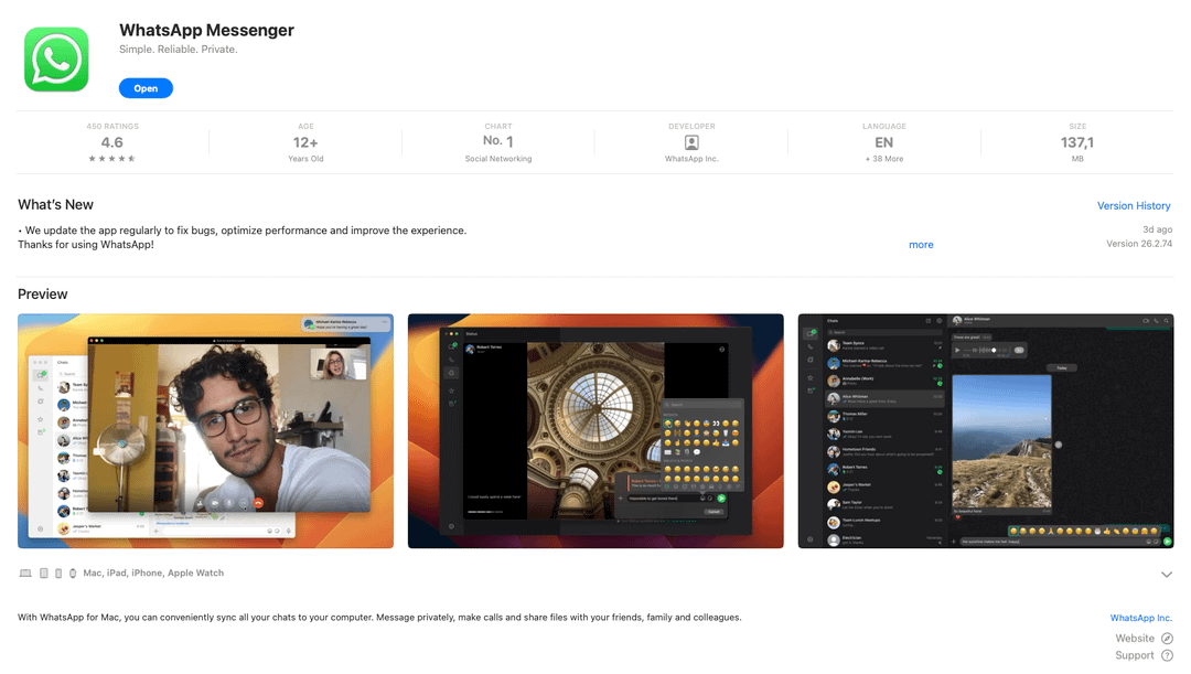 WhatsApp v App Store ima sliko grebena Nanosa