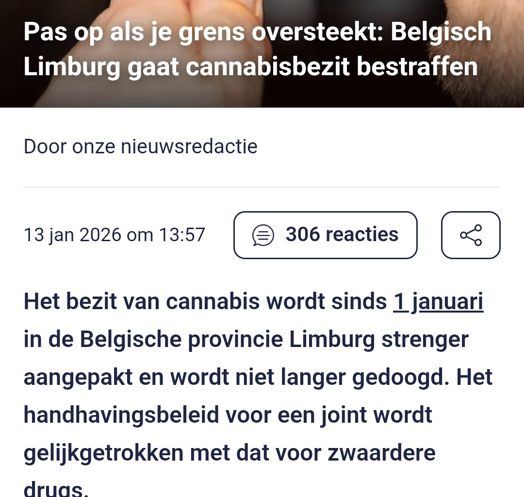 Belgisch Limburg gaat cannabisbezit bestraffen