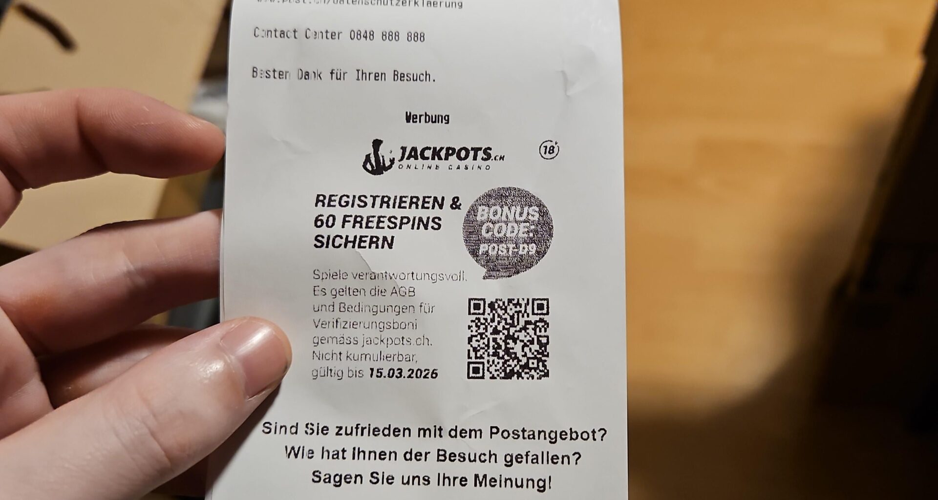 I dont think it is ok that our swiss post does advertisements for online gambling on their receipts who does agree with me?