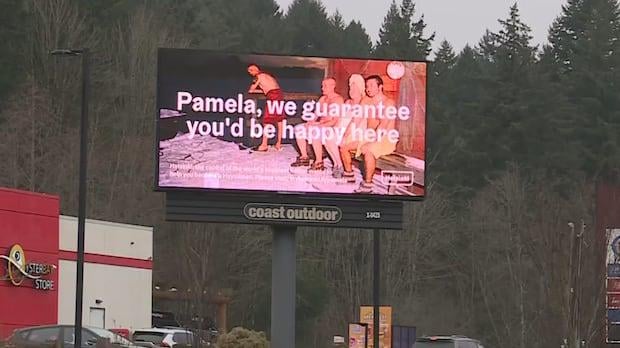 Helsinki wants Pamela Anderson to connect with her Finnish roots. So, it put up a billboard near her BC home