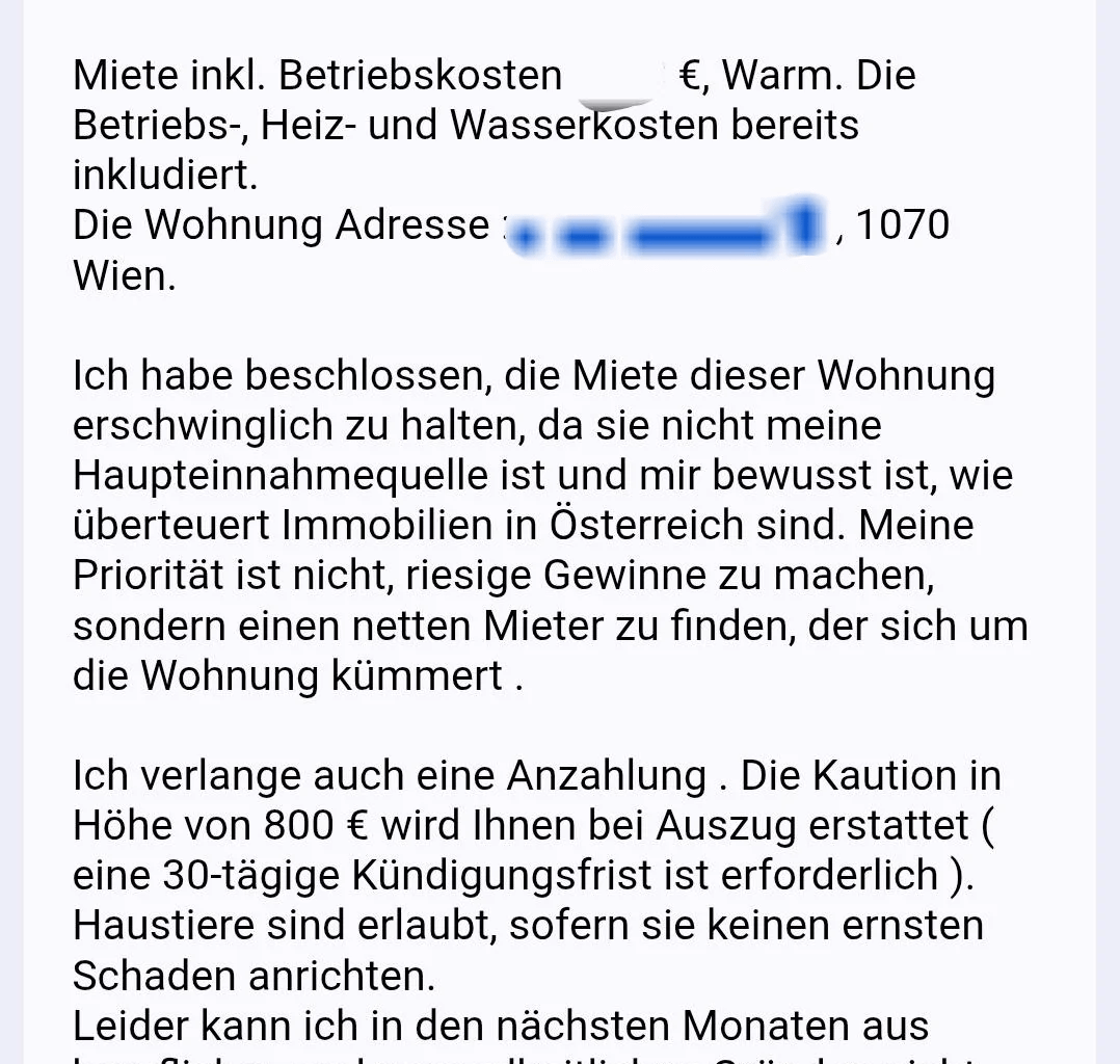 Wohnungsangebot zu gut oder komisch?