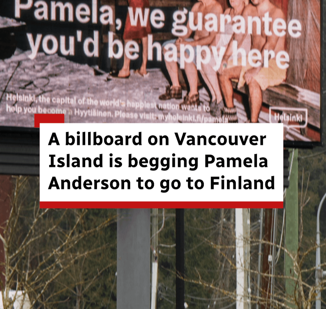 Helsinki wants Pamela Anderson to connect with her Finnish roots. So, it put a billboard up near her B.C. home | CBC News