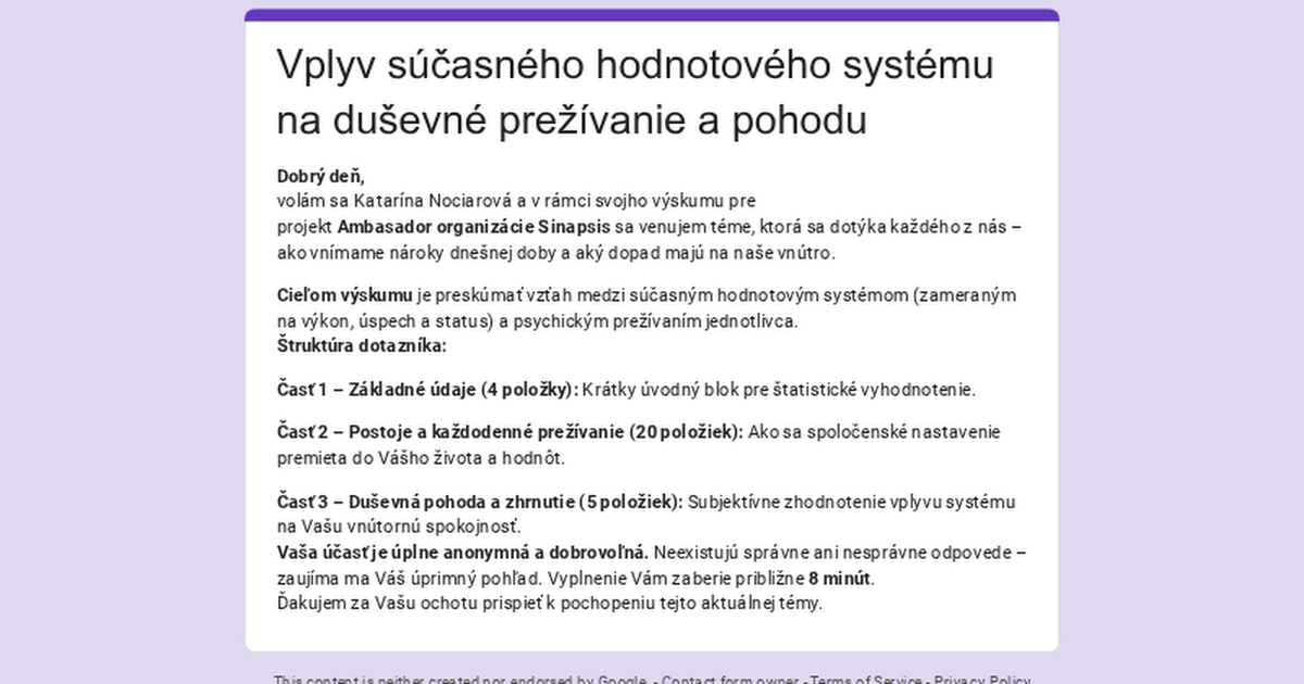 [All] [5-8min] Vplyv súčasného hodnotového systému na duševné prežívanie a pohodu