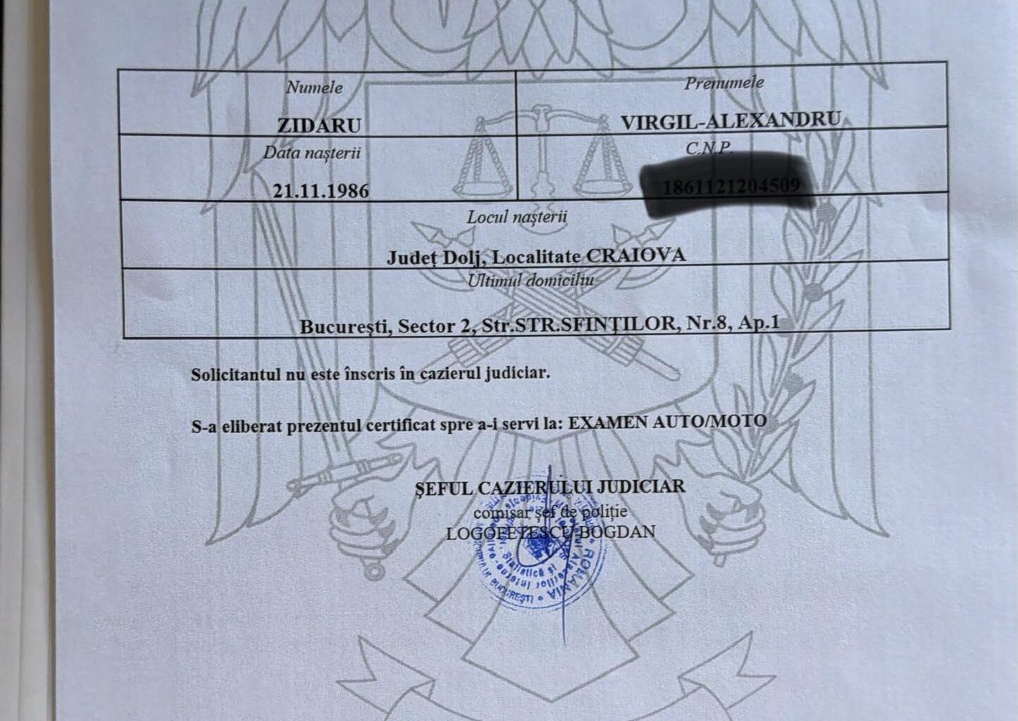 Makaveli (Alexandru Zidaru) si-a publicat cazierul judiciar fals