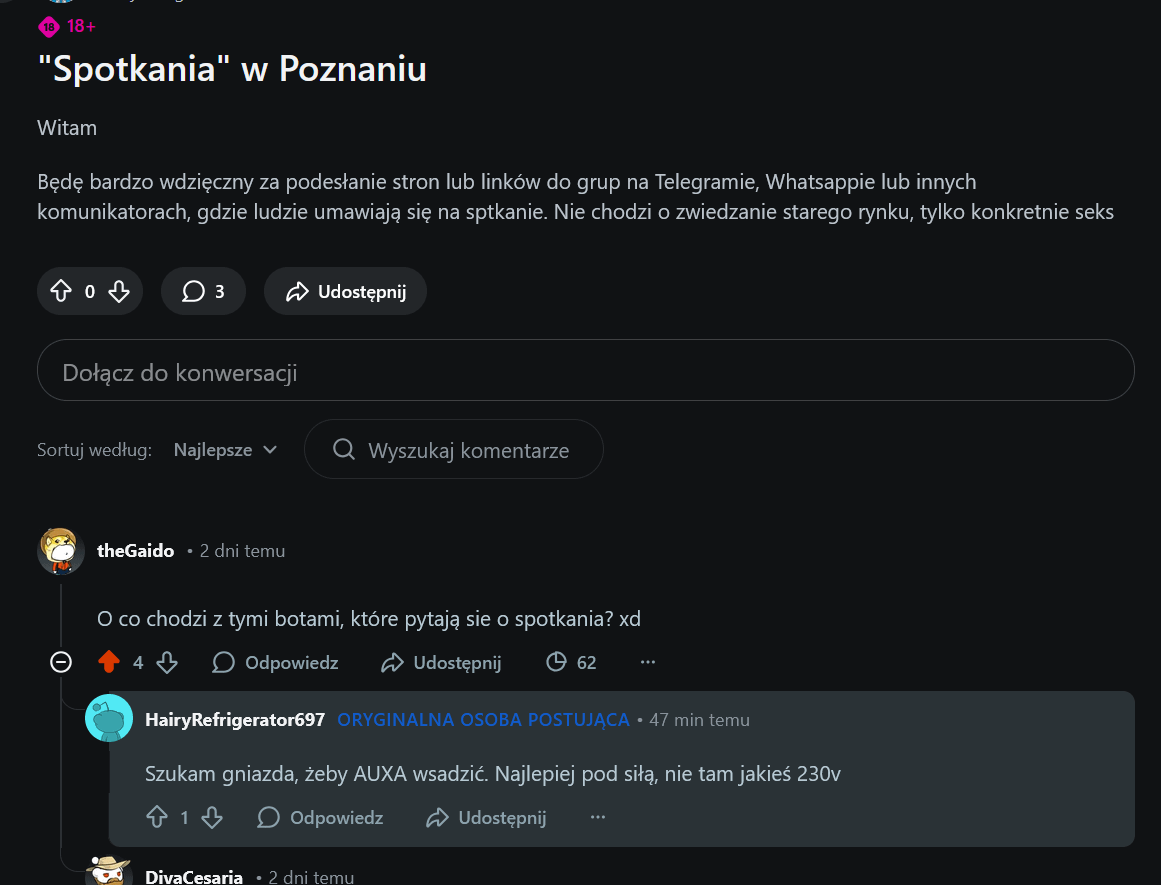 Czy wasze lokalne reddity też są atakowane przez fantastyczne boty? xd