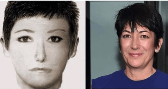 Desenho de uma Pessoa de Interesse no caso Madeleine McCann e uma fotografia de Ghislaine Maxwell.