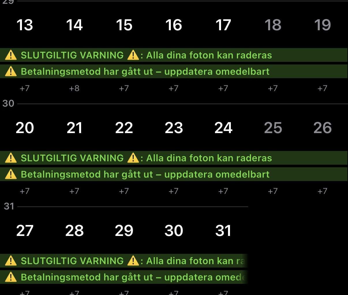 Jag har lyckats fått spam i kalendern, hur gör jag? Att skrika och slå telefonen i bordet fungerade inte.