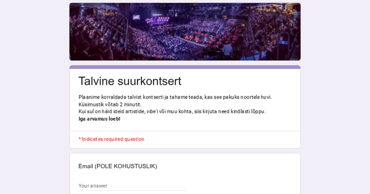 Turu-uuring kontserti korraldamise kohta.