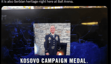 "The Nuggets hero of the game is a solider who served in the Kosovo Campaign. They just showed this on the scoreboard.

It is also Serbian heritage night here at Ball Arena."