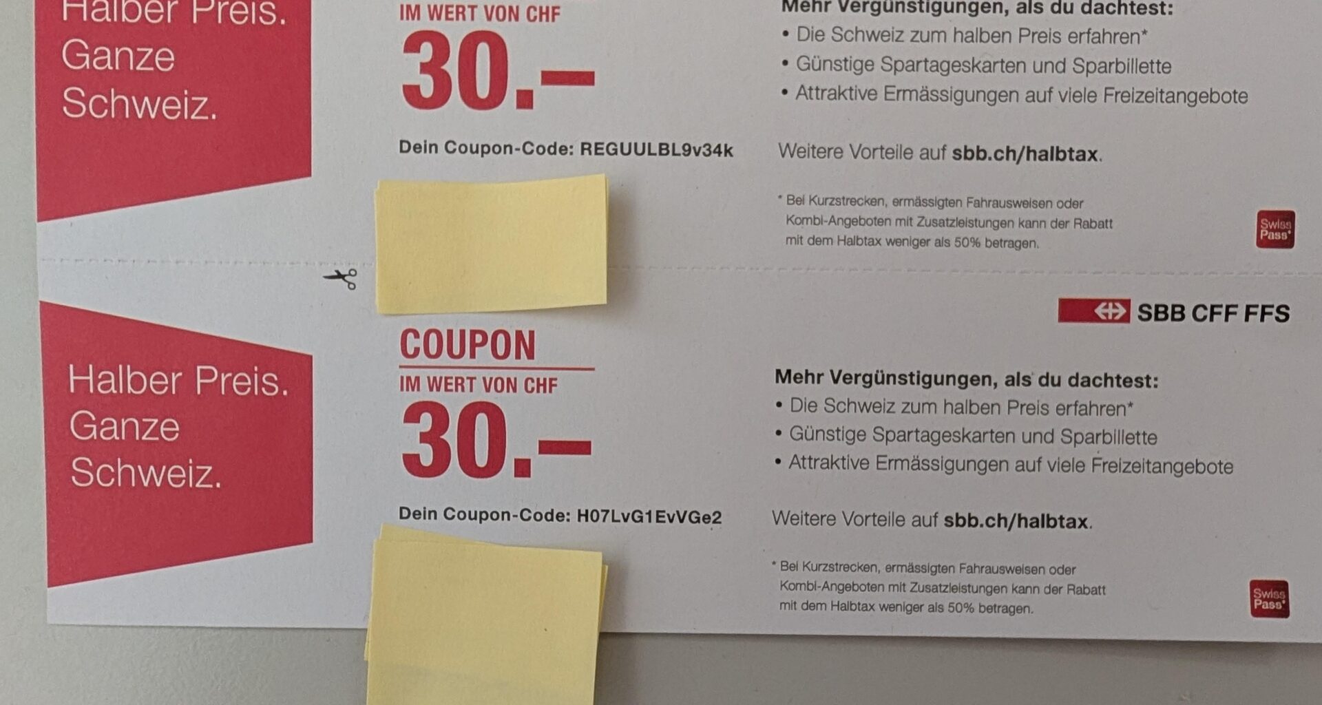 Halbtax Gutscheine