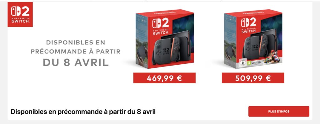 Prix Switch 2 // Source : Capture Nintendo Store