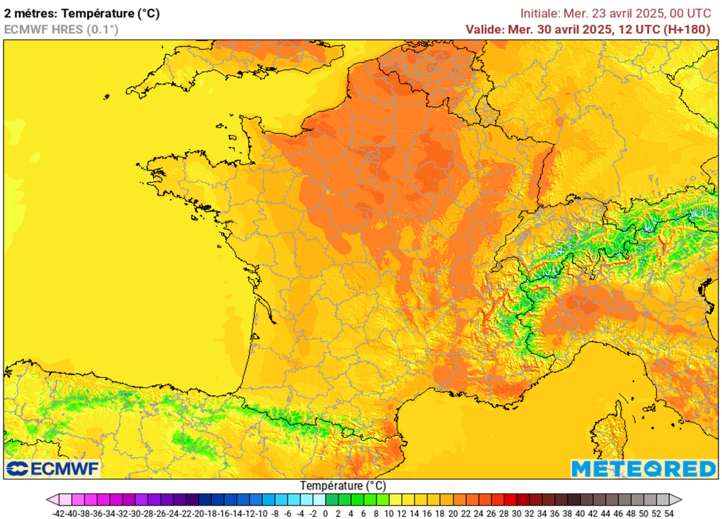 La barre des 25°C devrait être atteinte voire dépassée localement sur la moitié nord jeudi prochain.