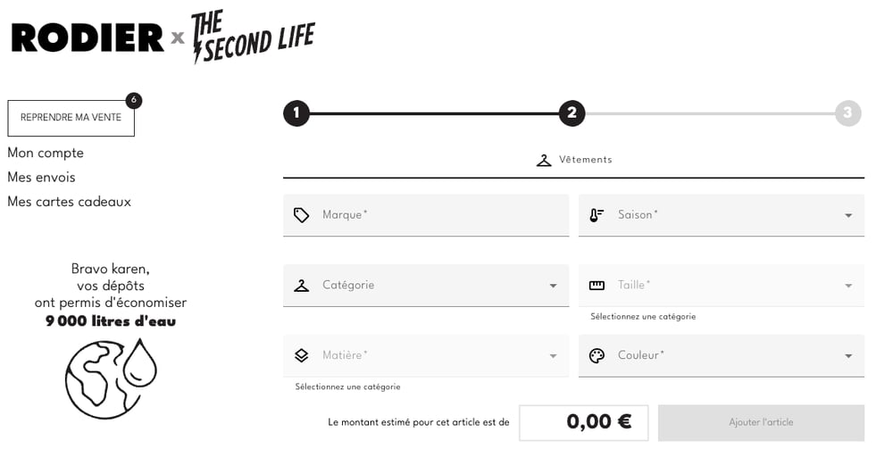 L'interface pour référencer les produits que l'on va expédier