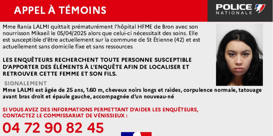 Près de Lyon : disparition inquiétante d'une jeune maman et son bébé