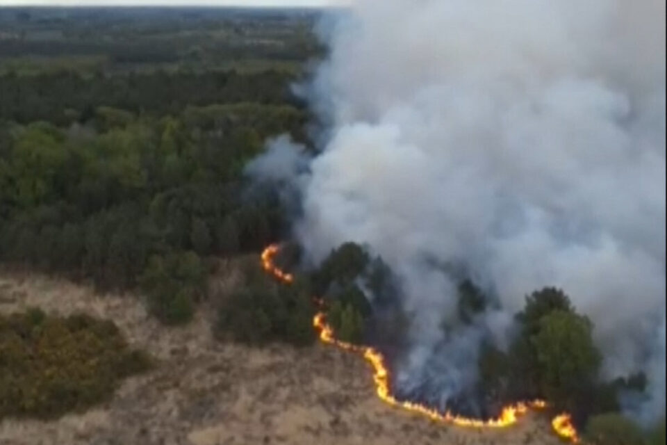 Les pompiers ont réalisé une vidéo vue du ciel de l'incendie en forêt de Saint-Aubin-du-Cormier et Gosné.